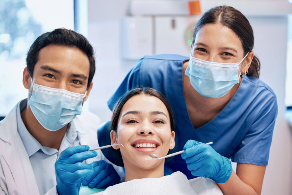 Portrait dentist woman consultation teeth whitening service dental care healthcare dentistry orthodontist with equipment patient oral hygiene wellness cleaning