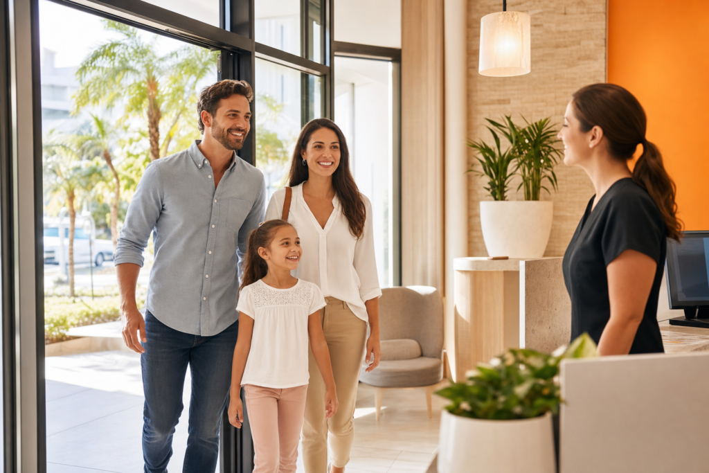Citrus Park family arriving at Lake Magdalene Dental