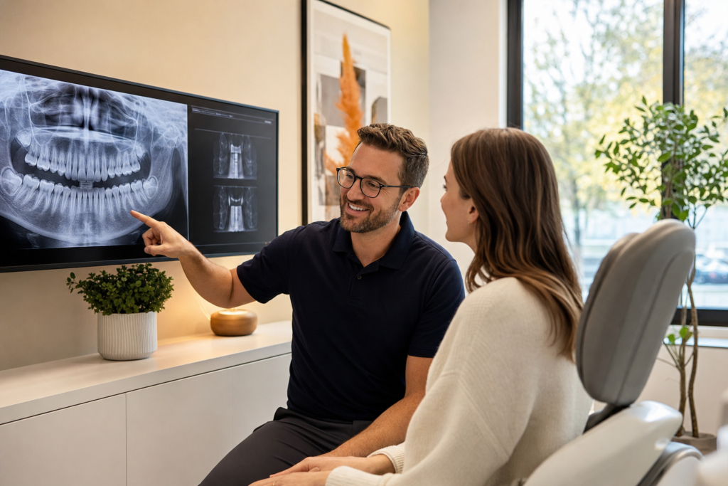 Dentist reviewing X-rays with a patient for a second opinion